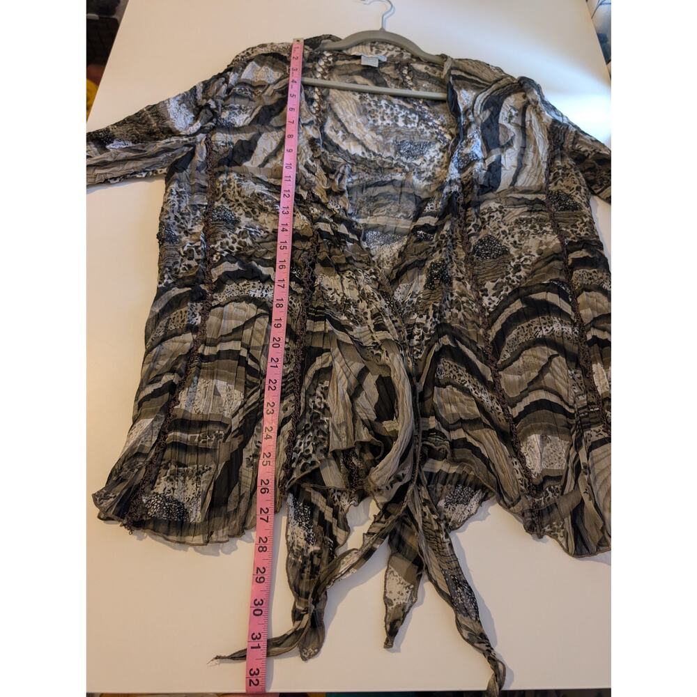 Alberto Makali Cardigan Crinkle Open Front Lace Mixed Animal Print Black Size M - Picture 10 of 10